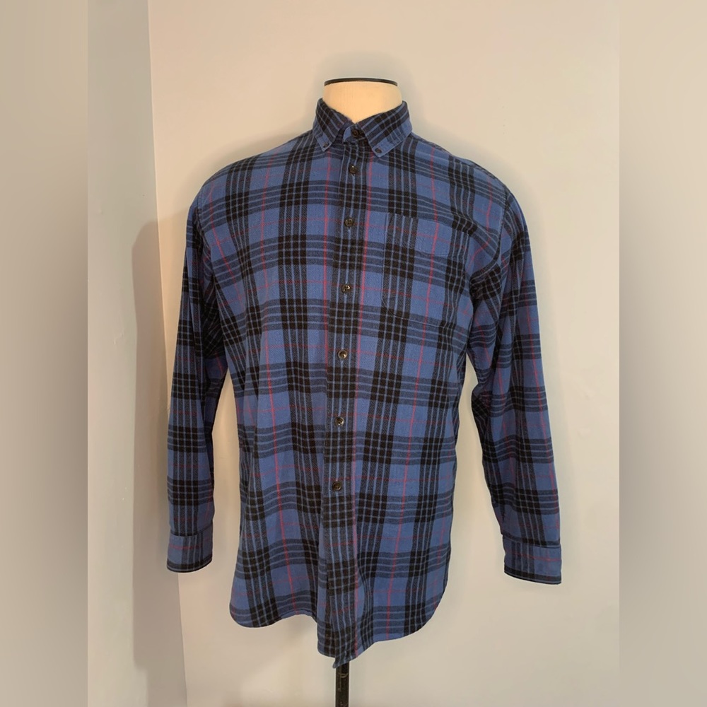 L.L. Bean Men's Plaid Flannel Long Sleeve Button Up Traditional Fit Blue Large